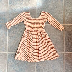 Girls' Cream and Rust Striped Long-Sleeve Dress